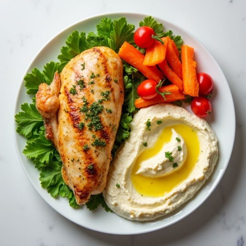 Lemon-Herb Chicken with Creamy Hummus and Crisp Fresh Vegetables