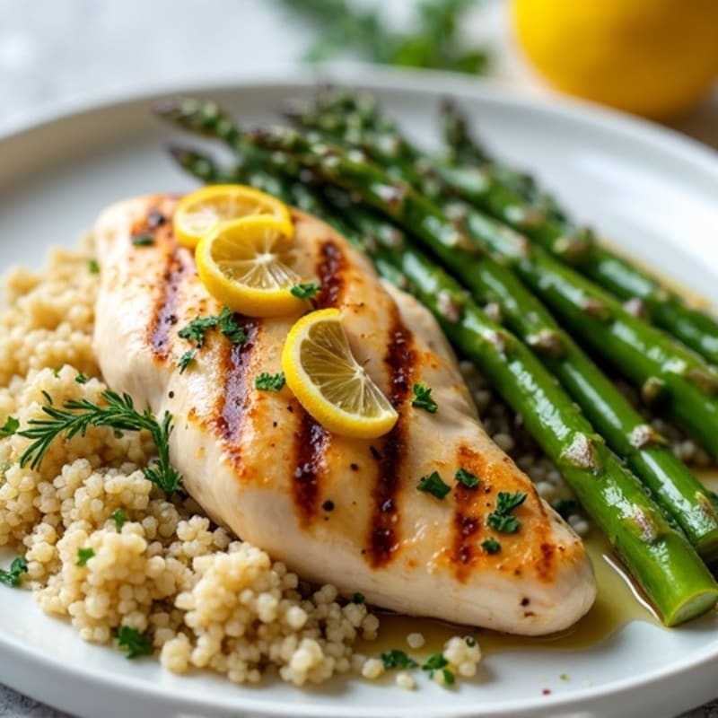Lemon-Herb Grilled Chicken with Roasted Asparagus and Quinoa