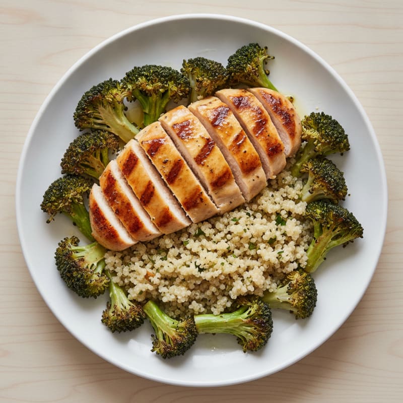 Grilled Chicken Breast with Quinoa and Roasted Broccoli
