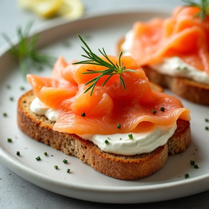 Smoked Salmon on Crispy Whole Grain Toast with Creamy Chive Spread