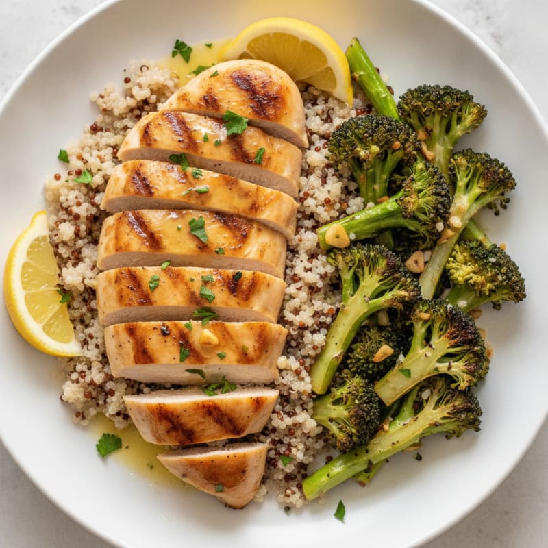 Grilled Chicken Breast with Roasted Broccoli and Quinoa