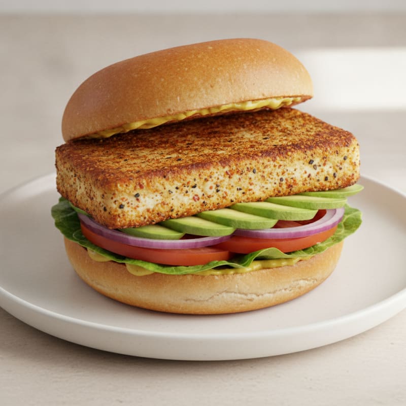 Pan-Seared Tofu Burger with Dijon on Craft Buns