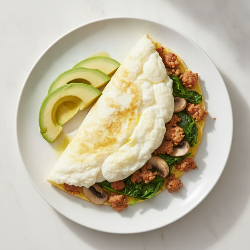 Egg White Spinach Omelet with Turkey Sausage
