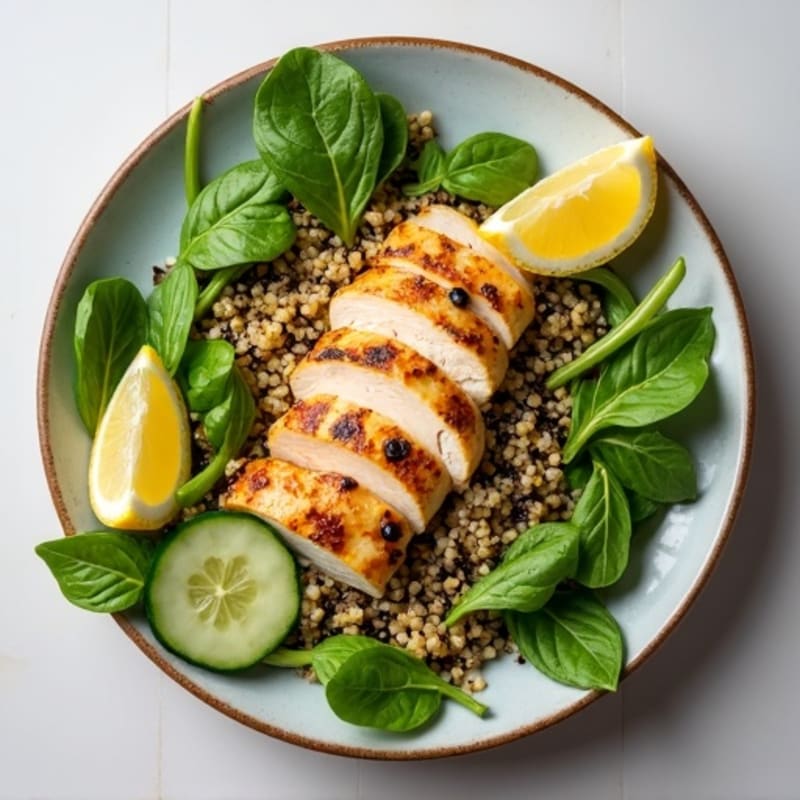 Grilled Chicken and Quinoa Salad with Spinach and Lemon Vinaigrette