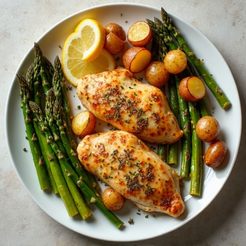 Sheet Pan Lemon Herb Chicken with Roasted Asparagus and Crispy Potatoes
