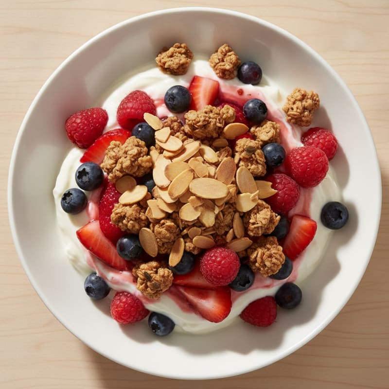 Creamy Greek Yogurt Parfait with Mixed Berries and Almonds