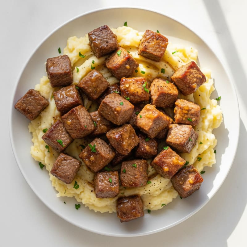 Honey-Garlic Steak Bites with Garlic Mashed Potatoes