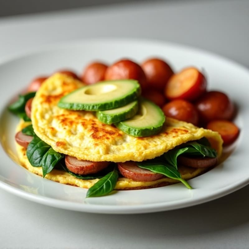 Egg White Spinach Omelette with Turkey Sausage