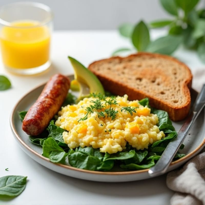 Egg White Spinach Scramble with Turkey Sausage