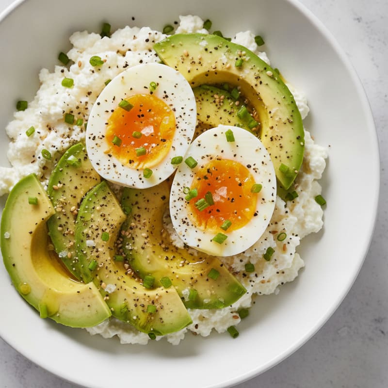 Soft-Boiled Eggs with Cottage Cheese and Avocado