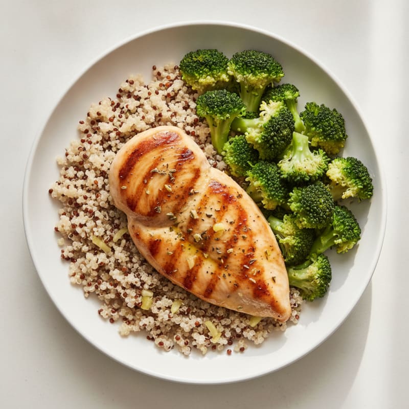 Grilled Chicken Breast with Quinoa and Steamed Broccoli