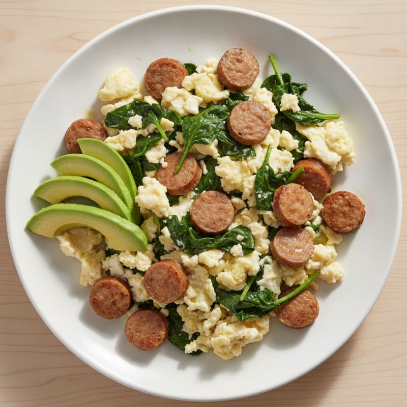 Egg White and Spinach Scramble with Turkey Sausage