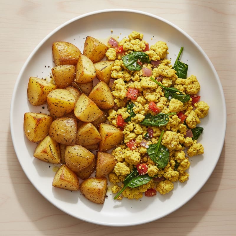 Egg-Free Scrambled Eggs with Roasted Potatoes