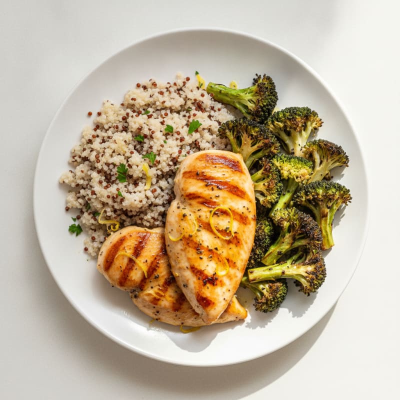 Grilled Chicken Breast with Quinoa and Roasted Broccoli
