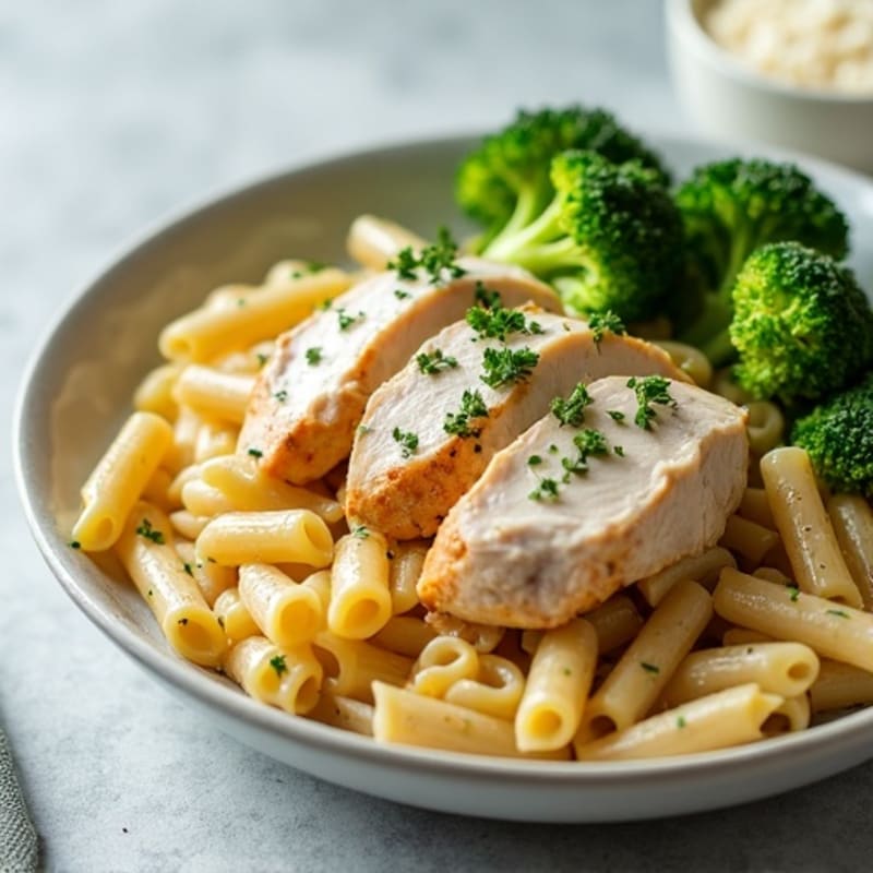 Healthy Creamy Garlic Chicken Pasta with Broccoli