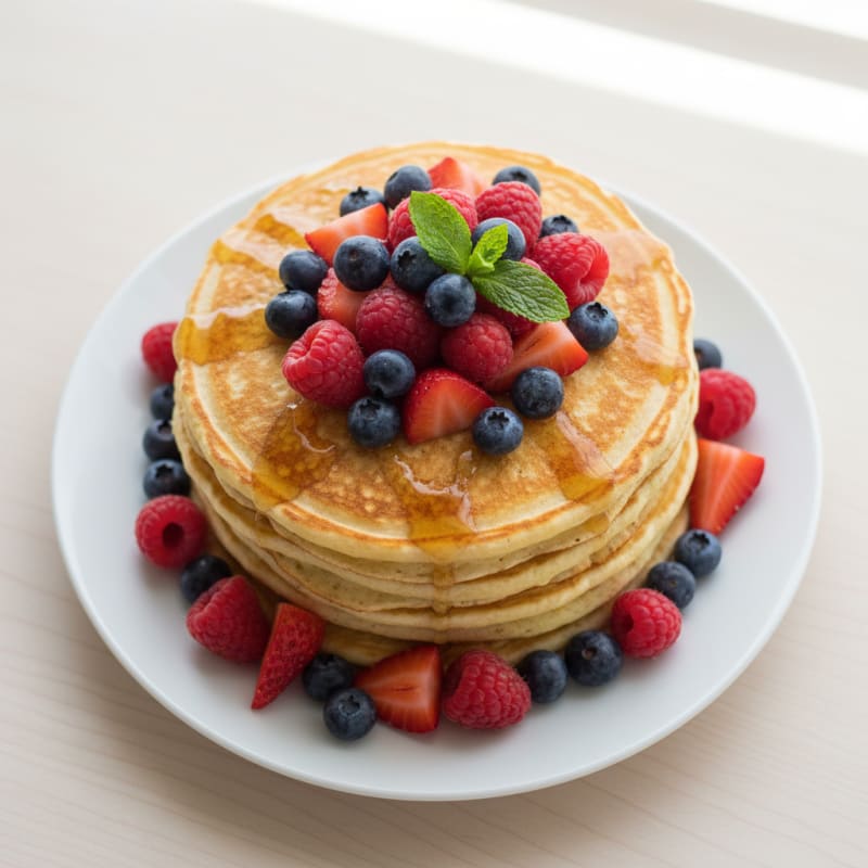 Fluffy Golden Buttermilk Pancakes with Berries