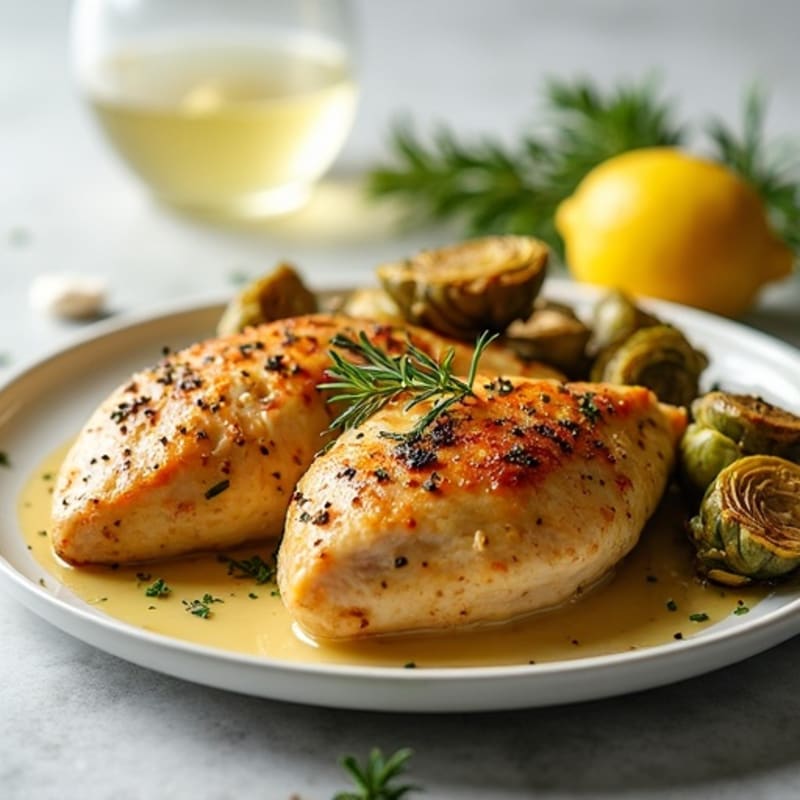 Lemon Herb Roasted Chicken with Crispy Artichokes