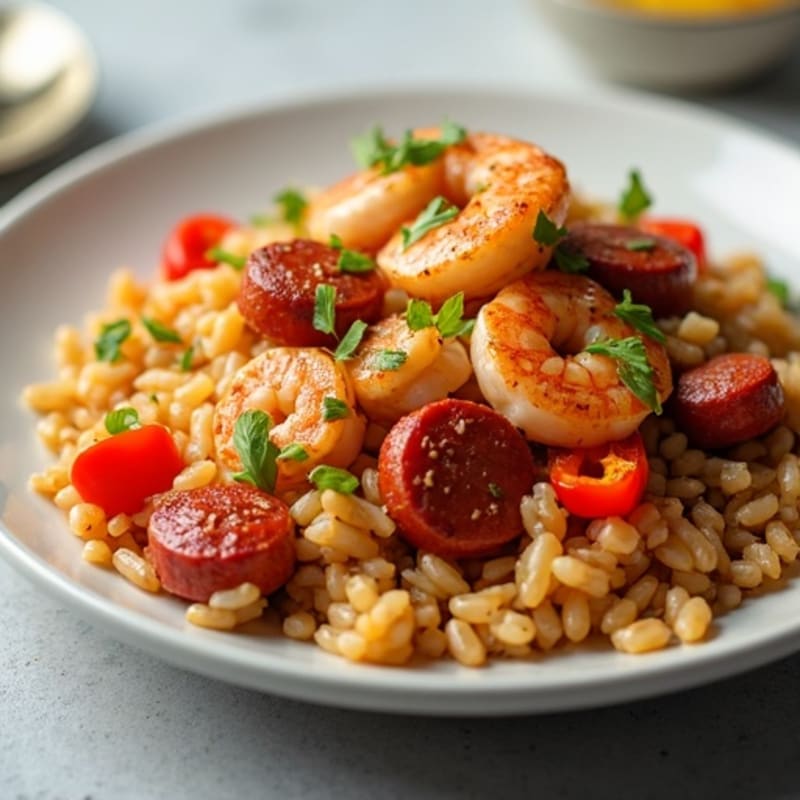 Spicy Chicken, Shrimp, and Sausage Rice with Bell Peppers