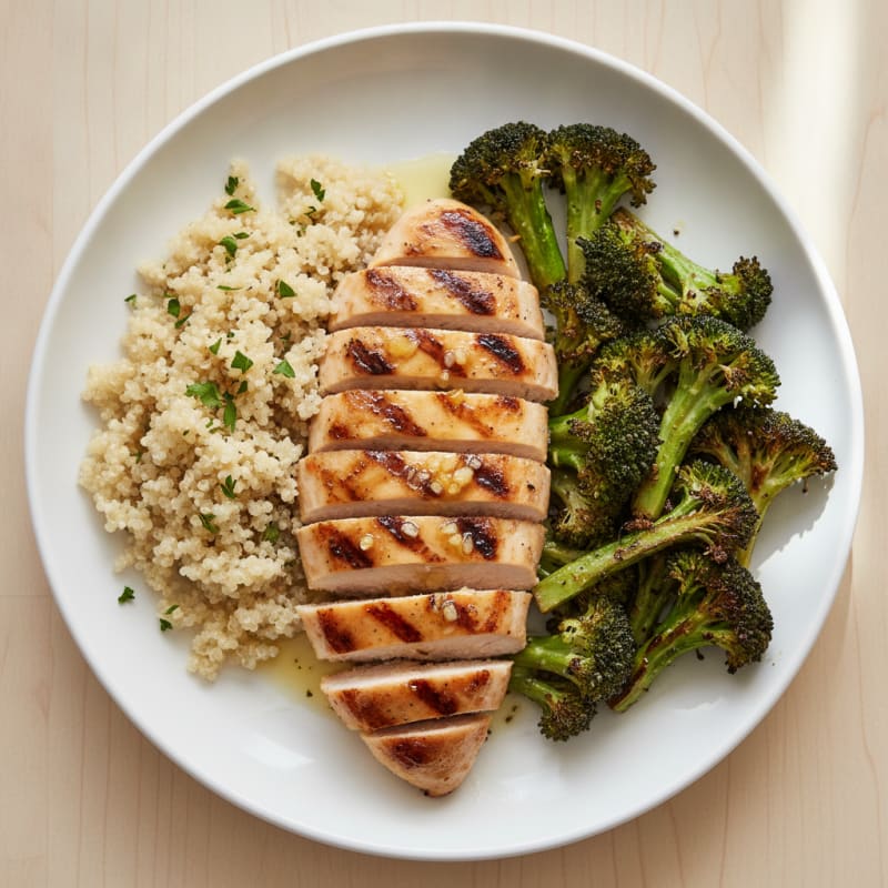 Grilled Chicken Breast with Quinoa and Roasted Broccoli