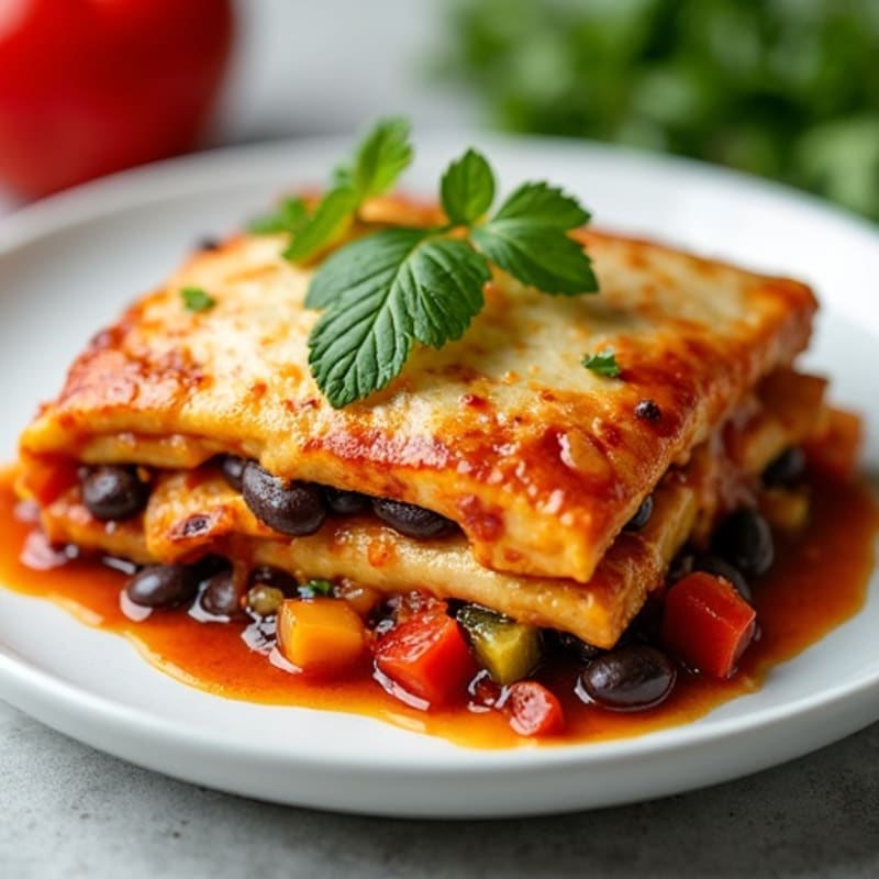 Healthy Chicken and Black Bean Enchilada Bake with Roasted Vegetables