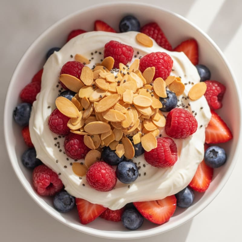Greek Yogurt Protein Parfait with Mixed Berries and Almonds