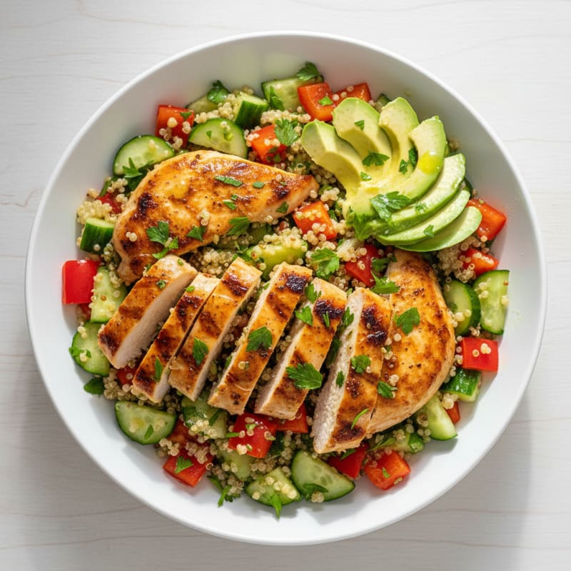 Grilled Chicken and Quinoa Salad with Crunchy Vegetables