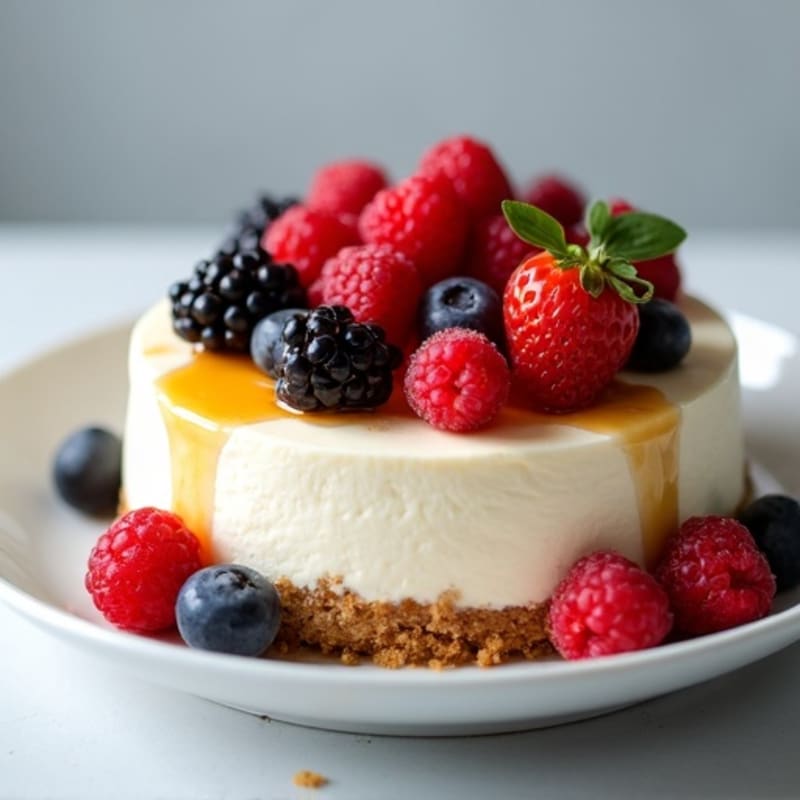 Greek Yogurt Protein Cheesecake with Mixed Berries