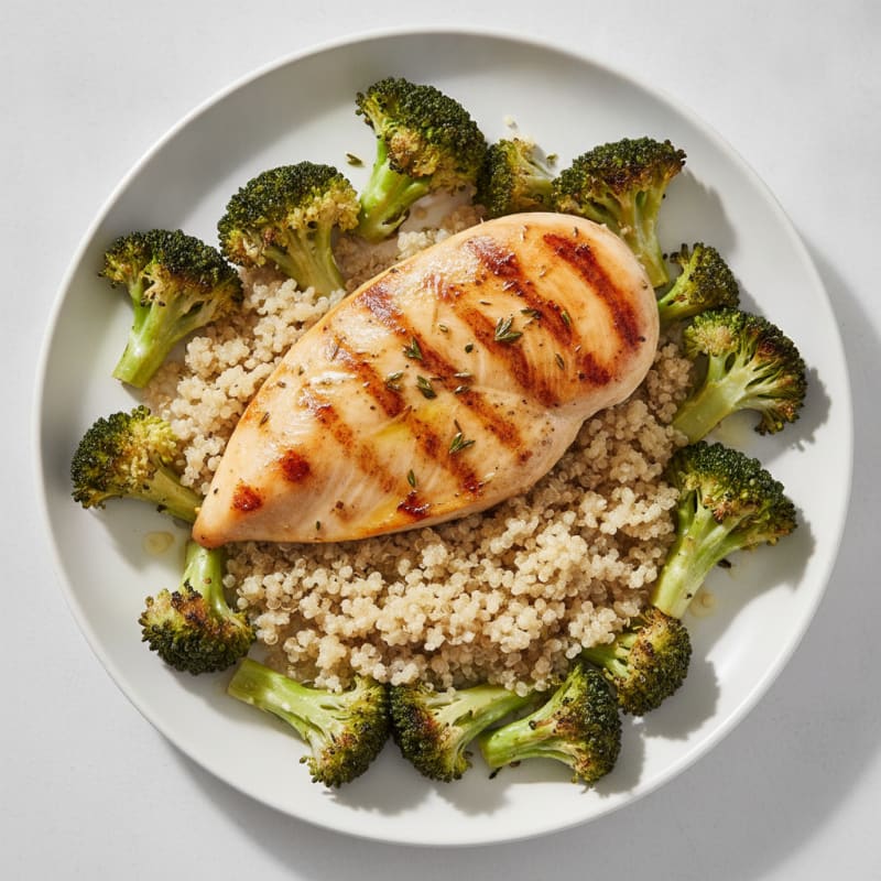 Grilled Chicken Breast with Roasted Broccoli and Quinoa