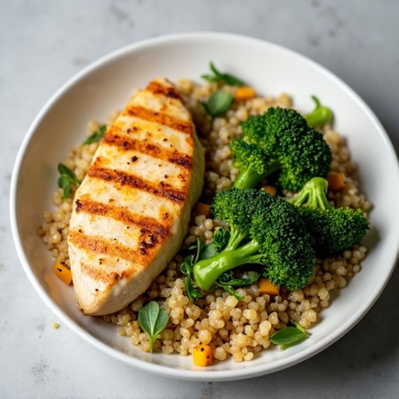 Grilled Chicken Breast with Quinoa and Roasted Broccoli