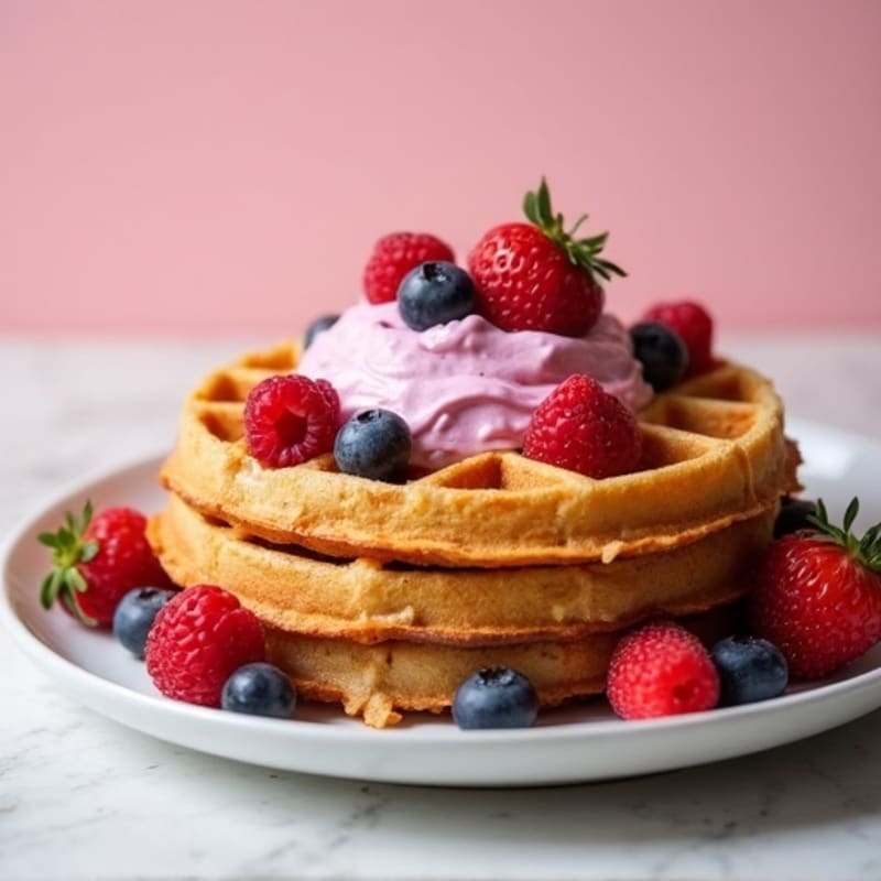 Crispy Protein Waffles with Creamy Berry Yogurt