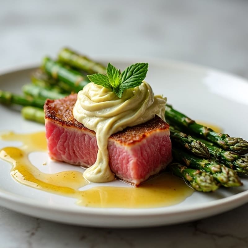 Pan-Seared Ahi Tuna with Creamy Wasabi Mayo and Roasted Asparagus