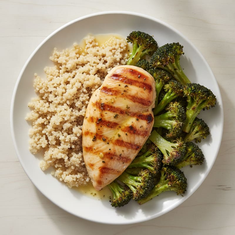 Grilled Chicken Breast with Quinoa and Roasted Broccoli