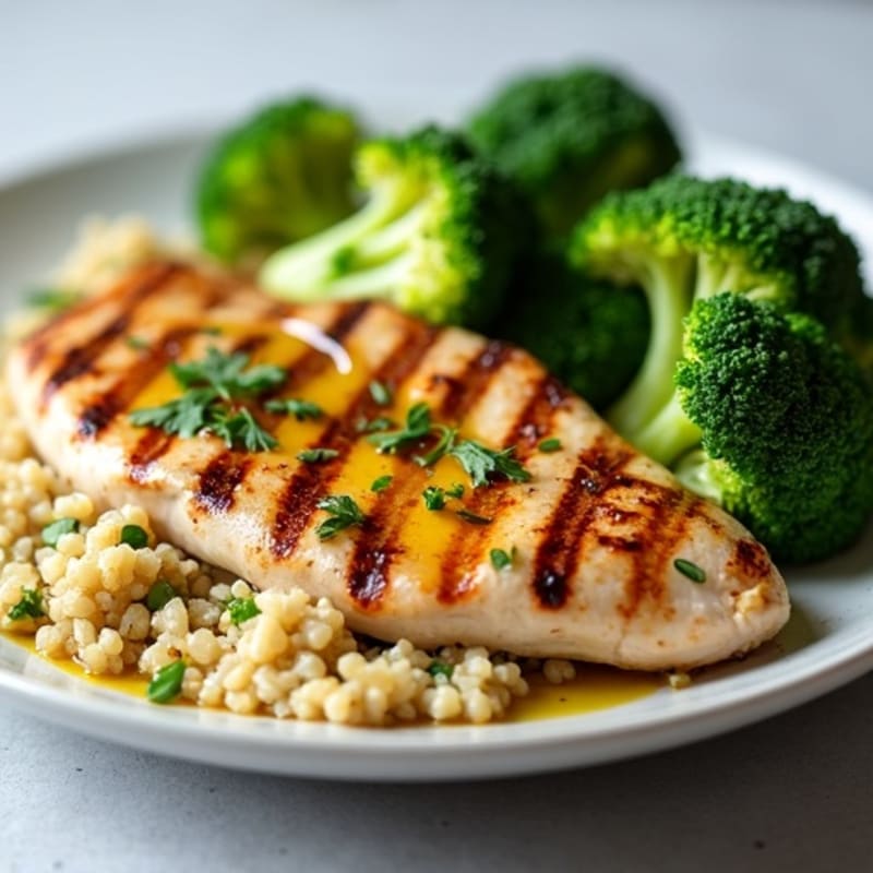 Grilled Chicken Breast with Quinoa and Steamed Broccoli