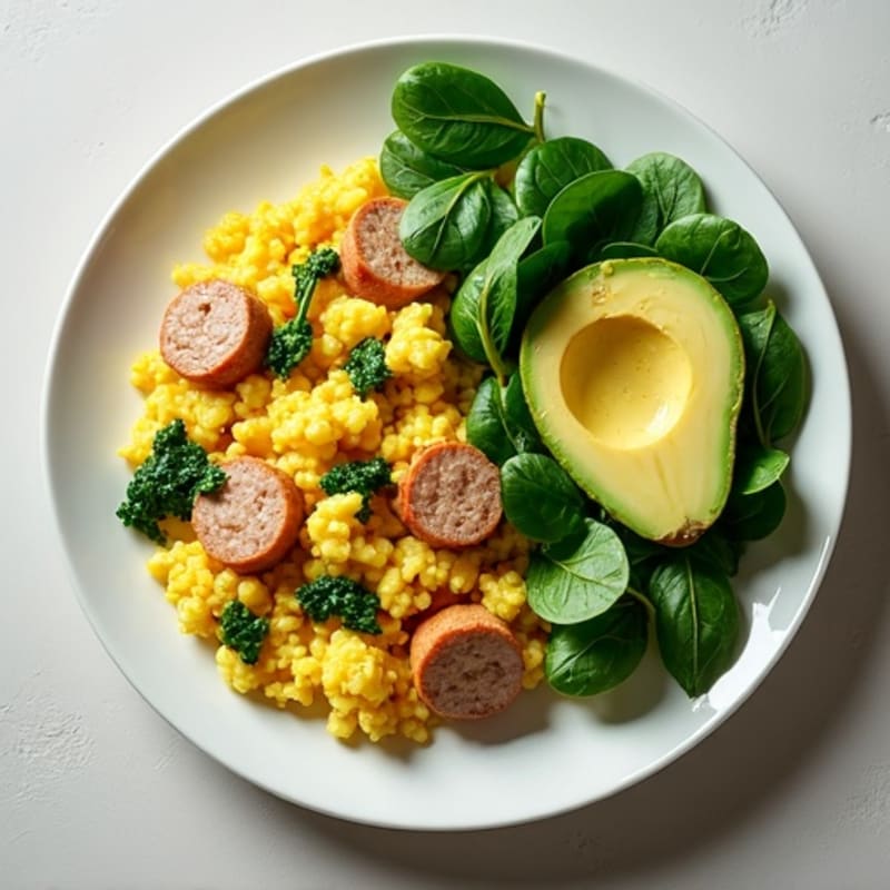 Egg White Scramble with Turkey Sausage and Spinach