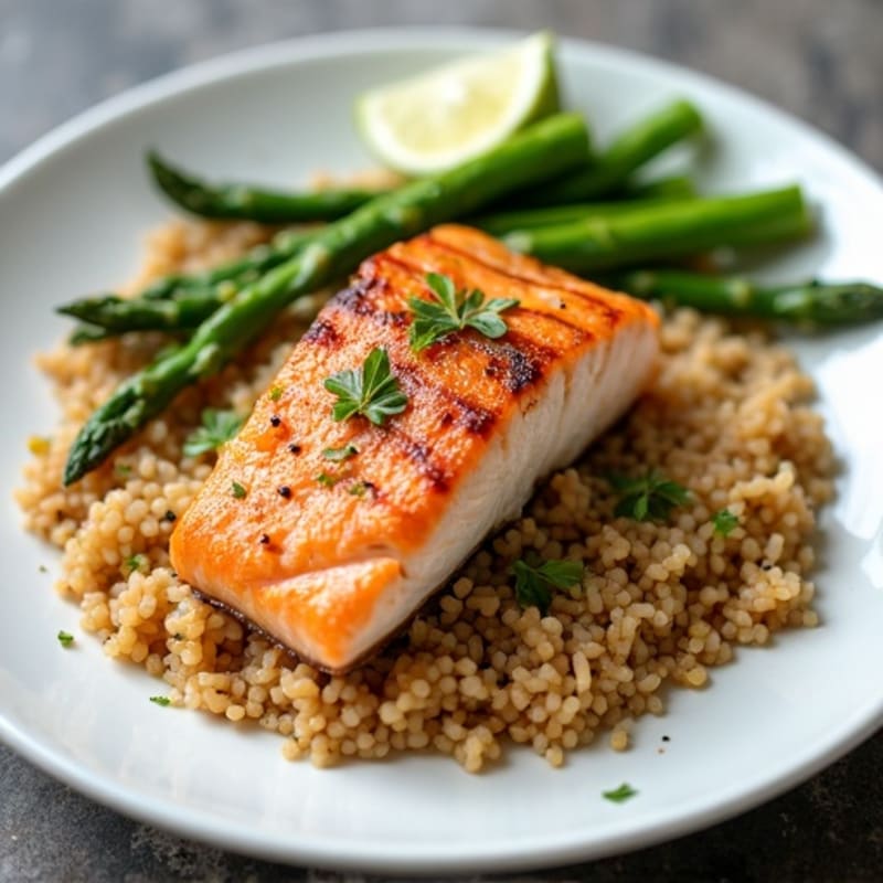 Seared Salmon with Steamed Asparagus and Brown Rice