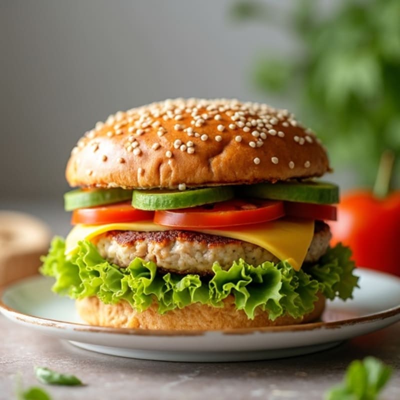 Juicy Turkey Burger with Fresh Avocado and Crisp Lettuce
