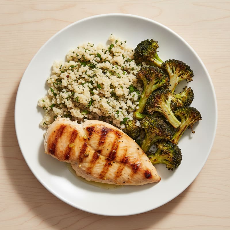 Grilled Chicken Breast with Quinoa and Roasted Broccoli