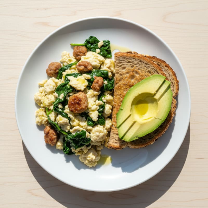 Egg White Scramble with Turkey Sausage and Spinach