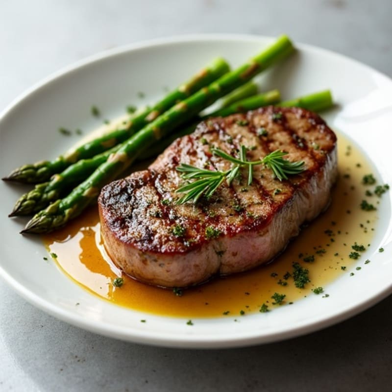 Garlic Herb Pan-Seared Steak with Roasted Asparagus