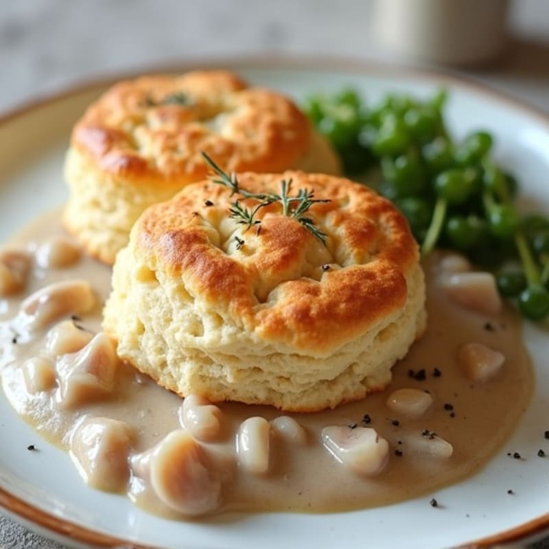 Fluffy Savory Biscuits with Creamy Lean Turkey Gravy