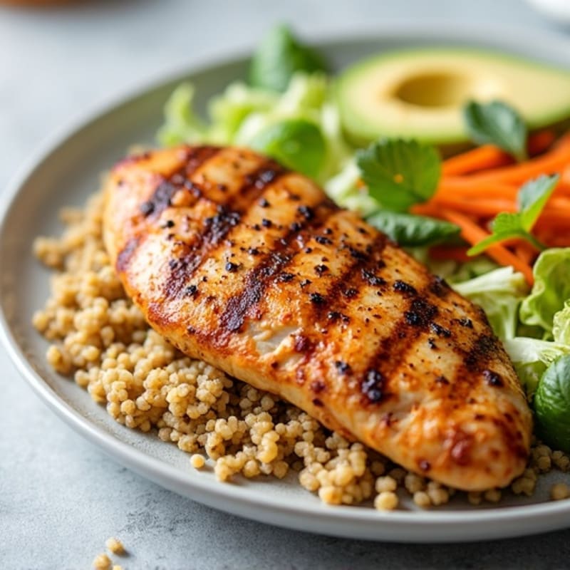 Grilled Chicken Breast with Crunchy Cabbage Slaw and Quinoa