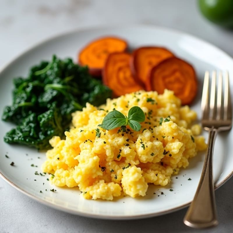 Egg White Scramble with Sautéed Spinach and Roasted Sweet Potato