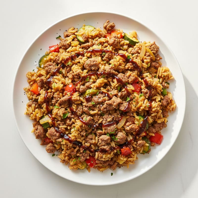 Crispy Ground Beef and Vegetable Rice Skillet