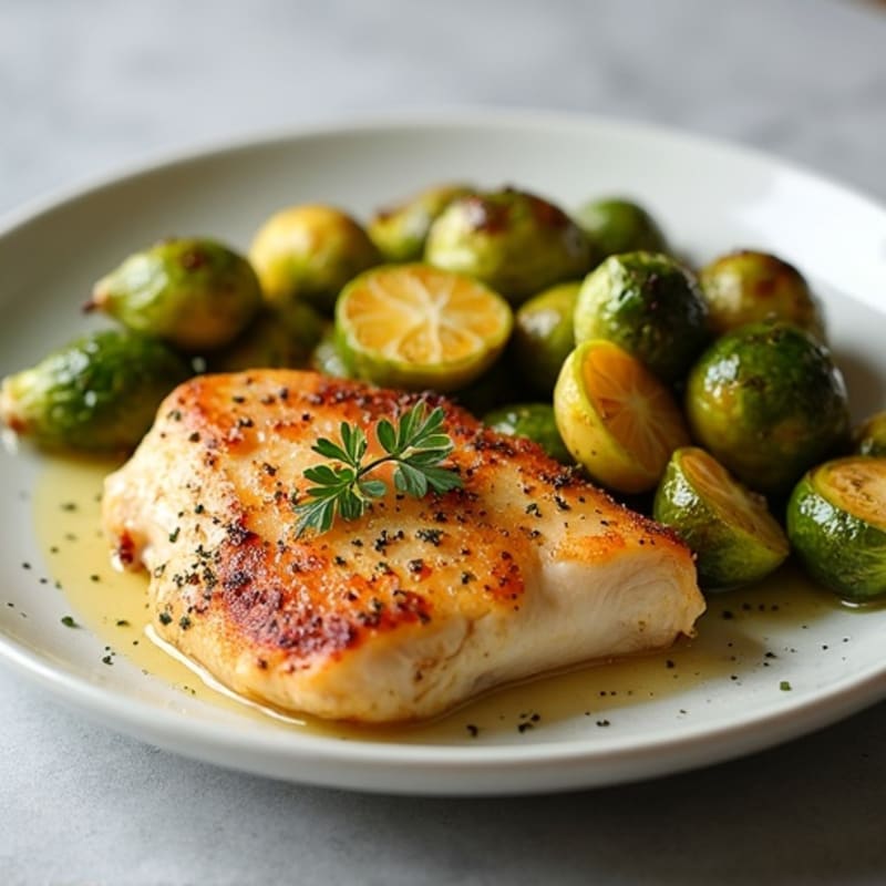 Lemon Herb Roasted Chicken with Crispy Brussels Sprouts