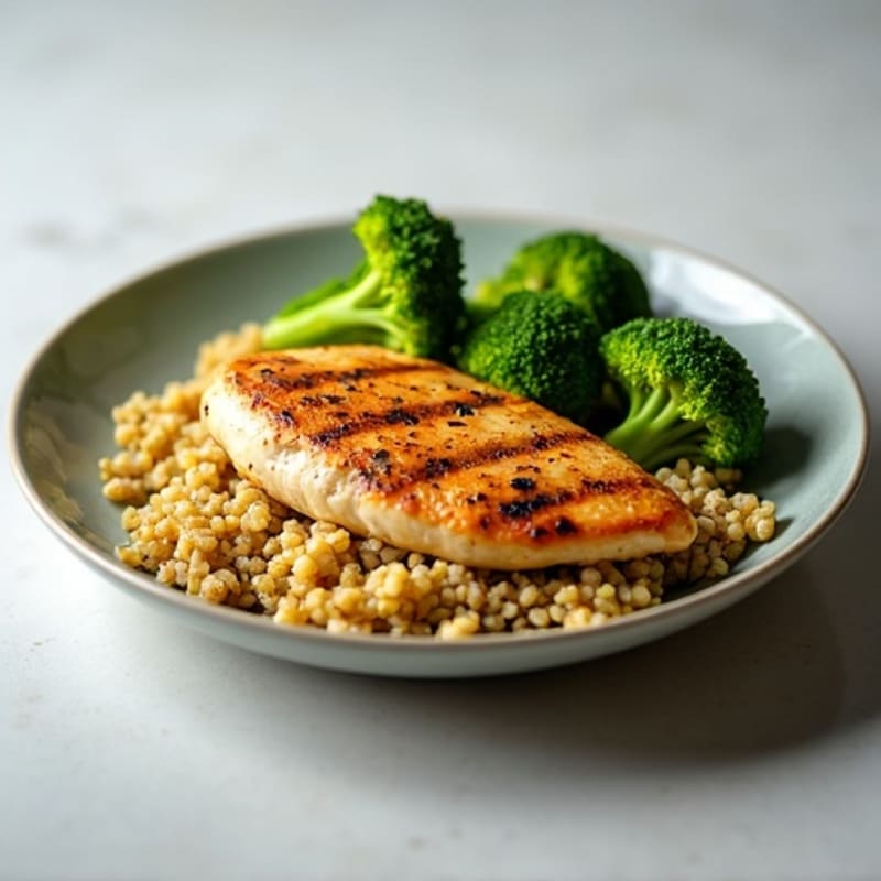 Grilled Chicken Breast with Quinoa and Steamed Broccoli