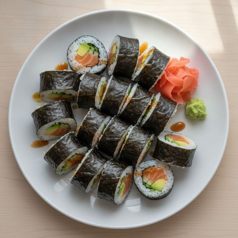 Fresh Salmon & Avocado Sushi Rolls