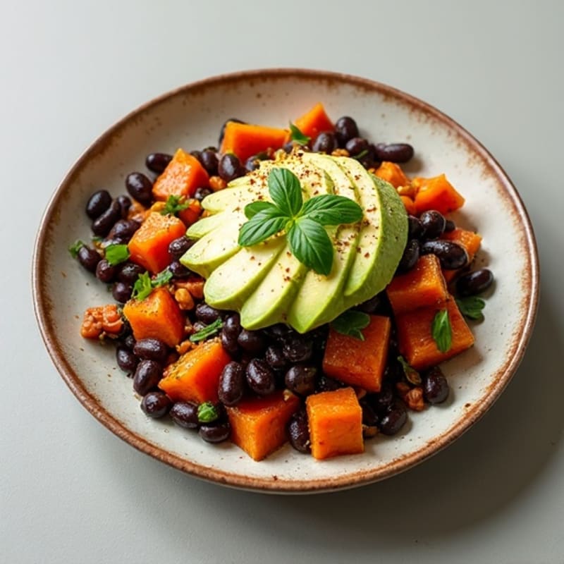 Rich Black Bean and Sweet Potato Bake with Creamy Avocado Drizzle