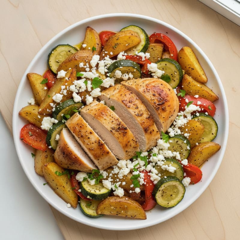 Mediterranean Herb-Roasted Chicken with Potatoes and Feta