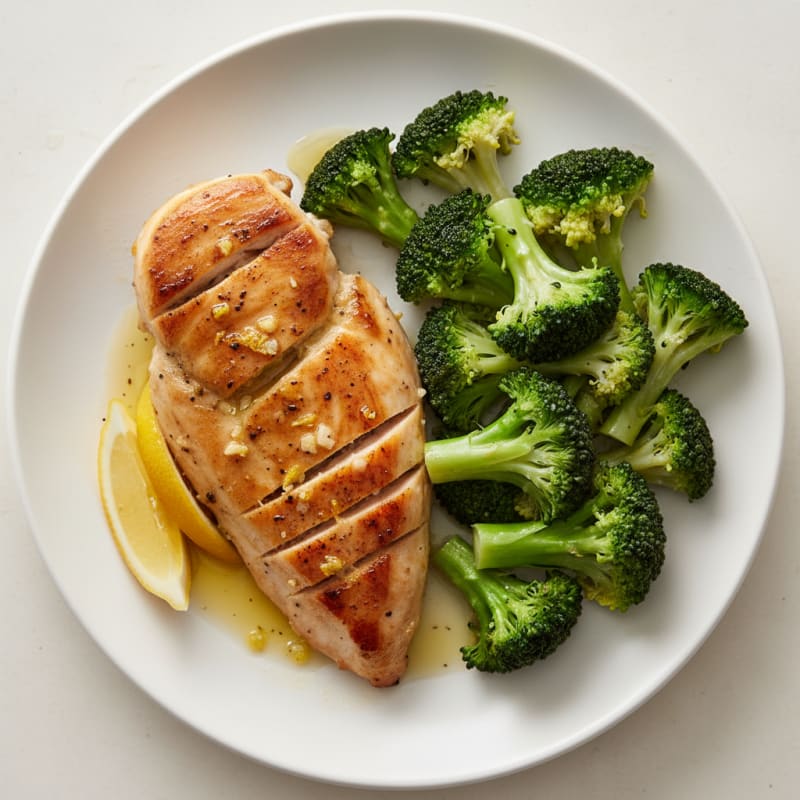 Seared Lemon-Garlic Chicken Breast with Steamed Broccoli