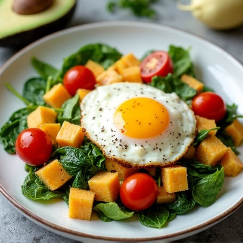 Cottage Cheese Egg Scramble with Spinach and Cherry Tomatoes